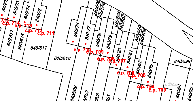Bohnice 708, Praha na parcele st. 840/78 v KÚ Bohnice, Katastrální mapa