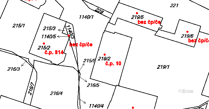 Prosek 10, Praha na parcele st. 219/2 v KÚ Prosek, Katastrální mapa