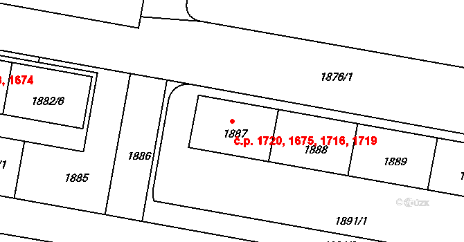 Záběhlice 1675,1716,1719,1720, Praha na parcele st. 1887 v KÚ Záběhlice, Katastrální mapa