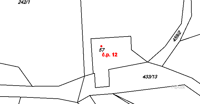 Hutě pod Třemšínem 12, Rožmitál pod Třemšínem na parcele st. 57 v KÚ Hutě pod Třemšínem, Katastrální mapa