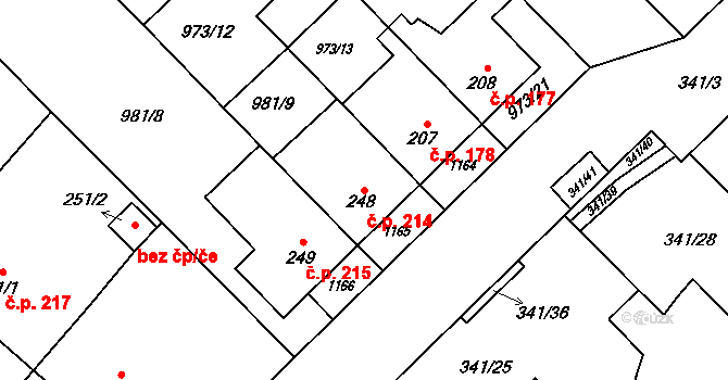 Řepčín 214, Olomouc na parcele st. 248 v KÚ Řepčín, Katastrální mapa