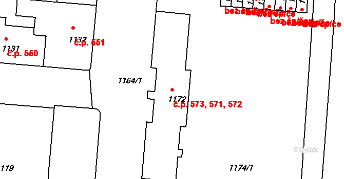České Budějovice 6 571,572,573, České Budějovice na parcele st. 1172 v KÚ České Budějovice 6, Katastrální mapa