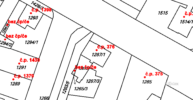 Česká Lípa 376 na parcele st. 1287/1 v KÚ Česká Lípa, Katastrální mapa
