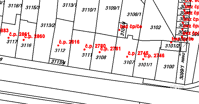 Chomutov 2781 na parcele st. 3108 v KÚ Chomutov II, Katastrální mapa