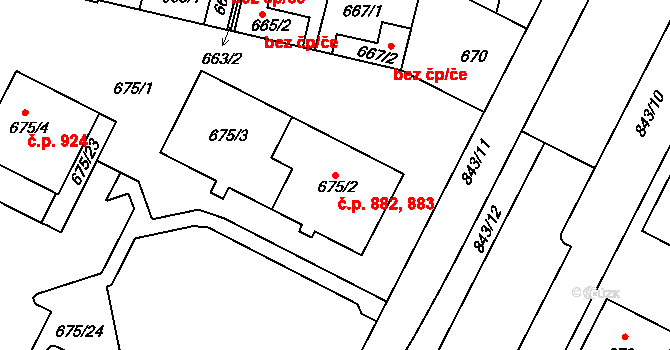 Lobzy 882,883, Plzeň na parcele st. 675/3 v KÚ Lobzy, Katastrální mapa