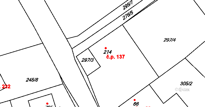 Vyžlovka 137 na parcele st. 214 v KÚ Vyžlovka, Katastrální mapa