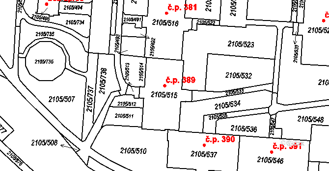 Šumbark 389, Havířov na parcele st. 2105/515 v KÚ Šumbark, Katastrální mapa
