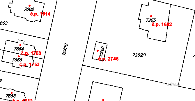 Jižní Předměstí 2745, Plzeň na parcele st. 7352/2 v KÚ Plzeň, Katastrální mapa