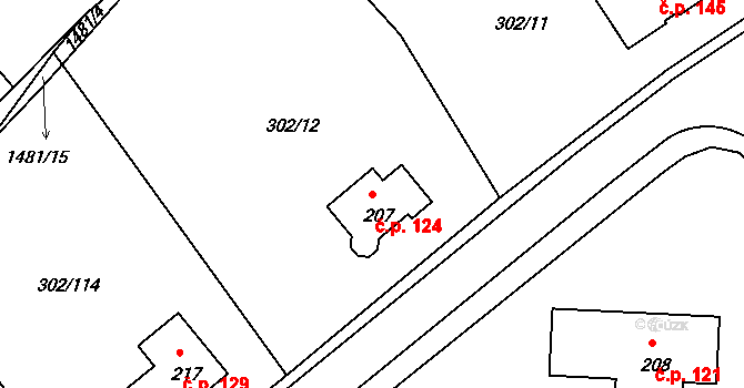 Obora 124 na parcele st. 207 v KÚ Obora u Loun, Katastrální mapa