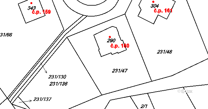 Zámrsk 160 na parcele st. 290 v KÚ Zámrsk, Katastrální mapa