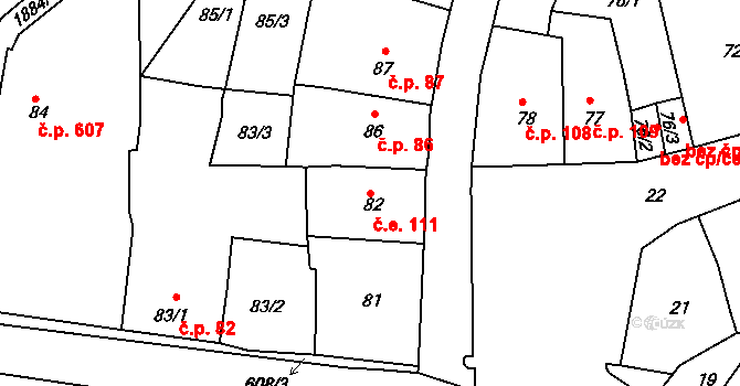 Šluknov 111 na parcele st. 82 v KÚ Šluknov, Katastrální mapa