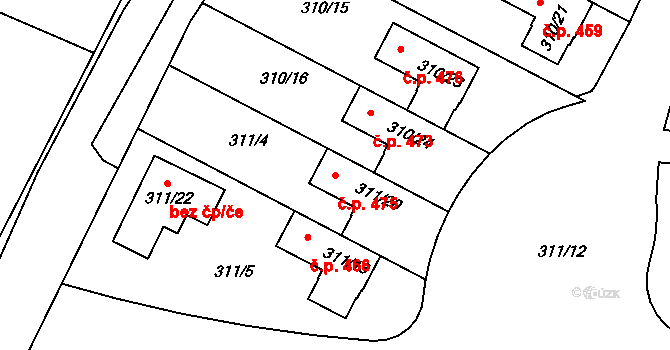 Malé Hoštice 475, Opava na parcele st. 311/20 v KÚ Malé Hoštice, Katastrální mapa