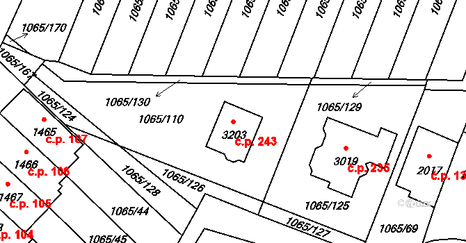 Hamrníky 243, Mariánské Lázně na parcele st. 3203 v KÚ Úšovice, Katastrální mapa