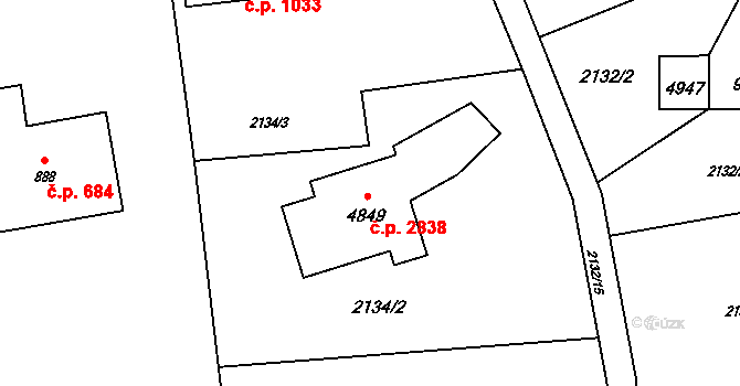 Rožnov pod Radhoštěm 2838 na parcele st. 4849 v KÚ Rožnov pod Radhoštěm, Katastrální mapa