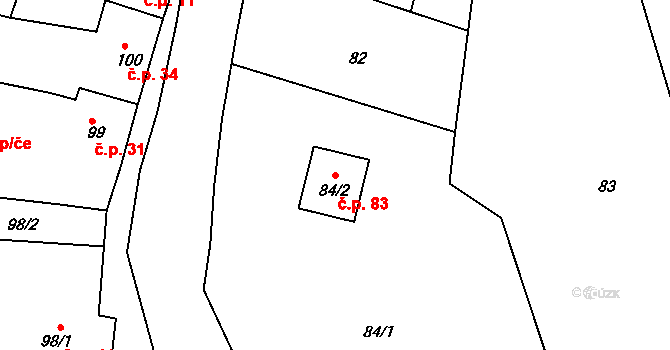 Heroltice 83, Jihlava na parcele st. 84/2 v KÚ Heroltice u Jihlavy, Katastrální mapa