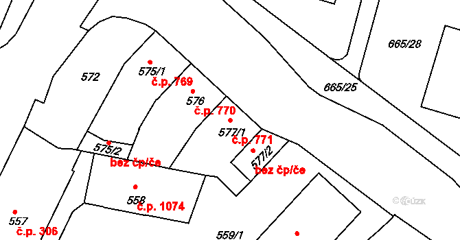 Benešov 771 na parcele st. 577/1 v KÚ Benešov u Prahy, Katastrální mapa