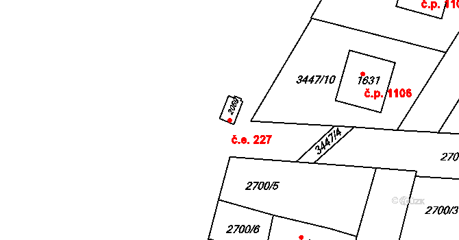 Rosice 227 na parcele st. 2069 v KÚ Rosice u Brna, Katastrální mapa