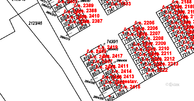 Hodonín 2419 na parcele st. 7430/1 v KÚ Hodonín, Katastrální mapa