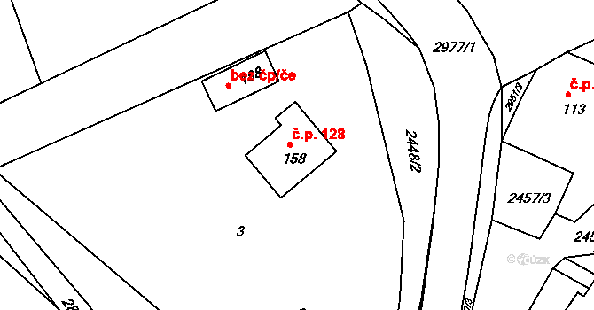 Jámy 128 na parcele st. 158 v KÚ Jámy, Katastrální mapa