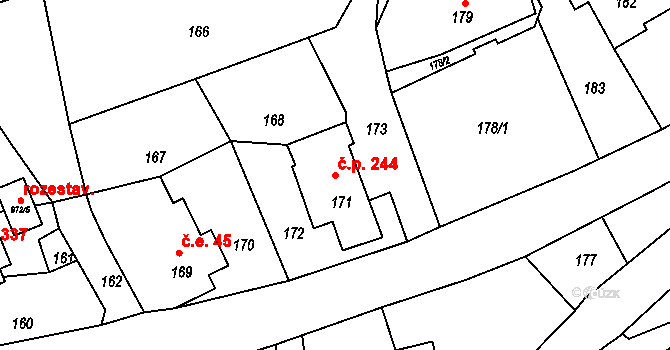 Dolní Chřibská 244, Chřibská na parcele st. 171 v KÚ Dolní Chřibská, Katastrální mapa