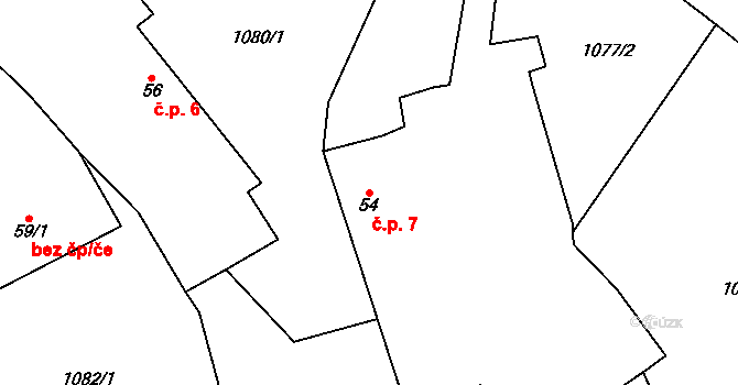 Ratiboř 7, Chyšky na parcele st. 54 v KÚ Ratiboř, Katastrální mapa