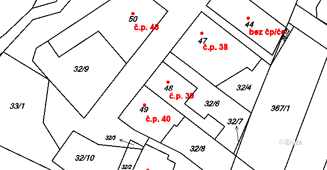 Čtyři Dvory 39, Prosetín na parcele st. 48 v KÚ Čtyři Dvory, Katastrální mapa