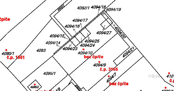 Teplice 39148653 na parcele st. 4094/10 v KÚ Teplice, Katastrální mapa
