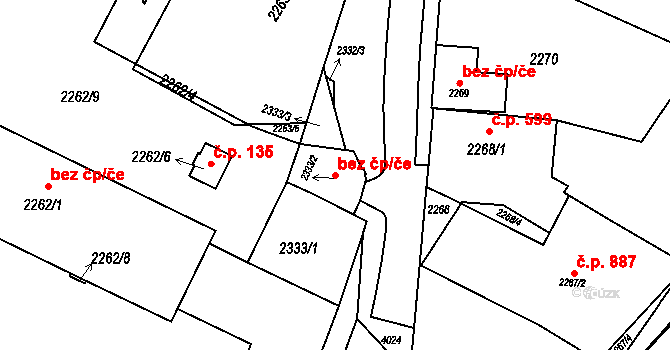 Kunovice 41242653 na parcele st. 2333/2 v KÚ Kunovice u Uherského Hradiště, Katastrální mapa