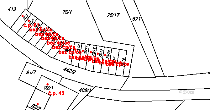 Přerov 43869653 na parcele st. 75/14 v KÚ Lýsky, Katastrální mapa
