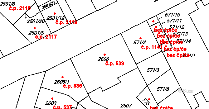 Předměstí 539, Opava na parcele st. 2606 v KÚ Opava-Předměstí, Katastrální mapa
