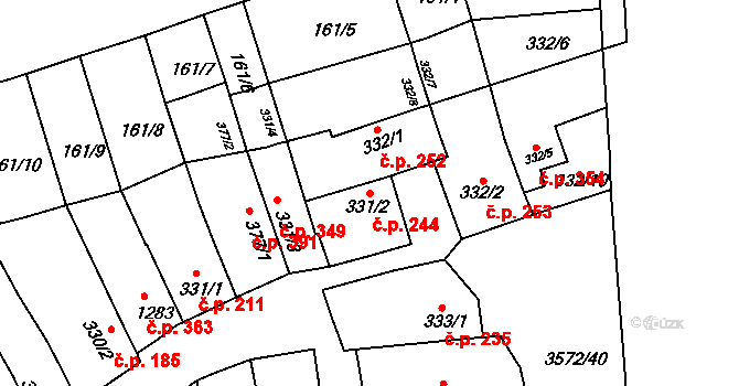 Ostrožské Předměstí 244, Uherský Ostroh na parcele st. 331/2 v KÚ Ostrožské Předměstí, Katastrální mapa