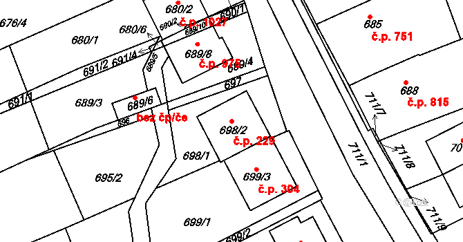 Nivnice 229 na parcele st. 698/2 v KÚ Nivnice, Katastrální mapa