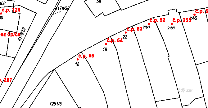 Ostrožská Lhota 54 na parcele st. 19 v KÚ Ostrožská Lhota, Katastrální mapa