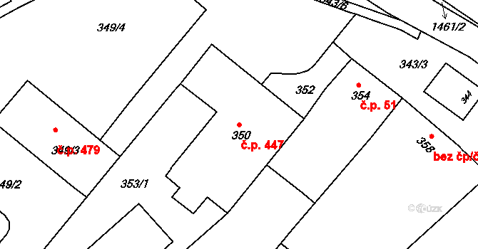 Otnice 447 na parcele st. 350 v KÚ Otnice, Katastrální mapa