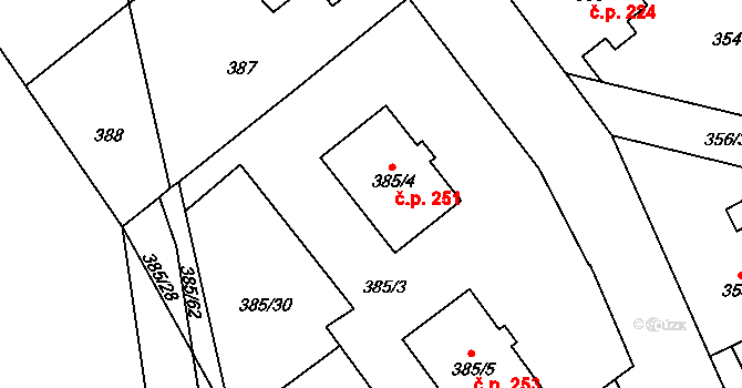 Vícemilice 251, Bučovice na parcele st. 385/4 v KÚ Vícemilice, Katastrální mapa