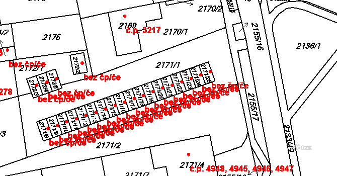 Chomutov 2005 na parcele st. 2171/21 v KÚ Chomutov II, Katastrální mapa