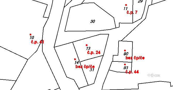 Bor u Chroustovic 24, Rosice na parcele st. 13 v KÚ Bor u Chroustovic, Katastrální mapa