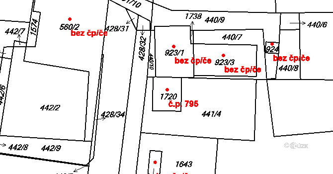Blovice 795 na parcele st. 1720 v KÚ Blovice, Katastrální mapa