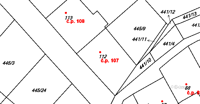 Krašovice 107 na parcele st. 112 v KÚ Krašovice u Plzně, Katastrální mapa