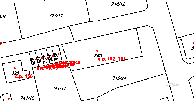 Dolní Kamenice 161,162, Česká Kamenice na parcele st. 360 v KÚ Dolní Kamenice, Katastrální mapa