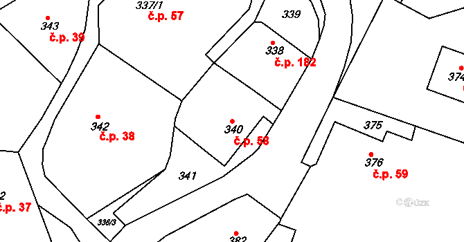 Bohuslavice 58 na parcele st. 340 v KÚ Bohuslavice nad Metují, Katastrální mapa