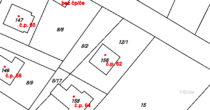 Kozmice 62, Radenín na parcele st. 156 v KÚ Kozmice u Chýnova, Katastrální mapa