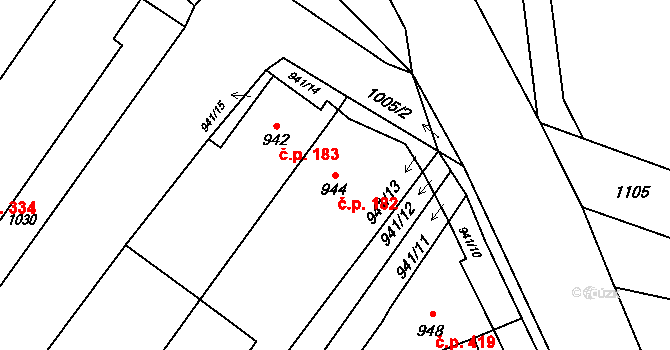 Rájec 182, Rájec-Jestřebí na parcele st. 944 v KÚ Rájec nad Svitavou, Katastrální mapa