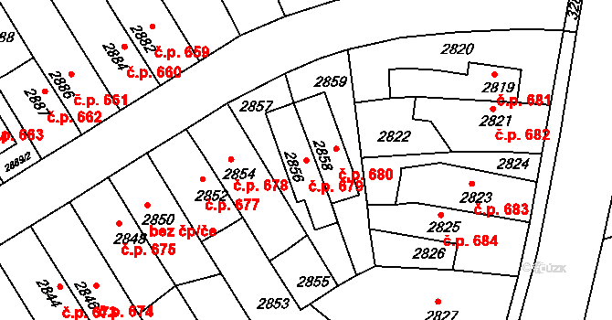 Příbor 679 na parcele st. 2856 v KÚ Příbor, Katastrální mapa