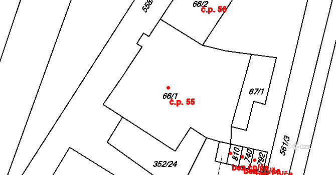 Loučovice 55 na parcele st. 66/1 v KÚ Loučovice, Katastrální mapa