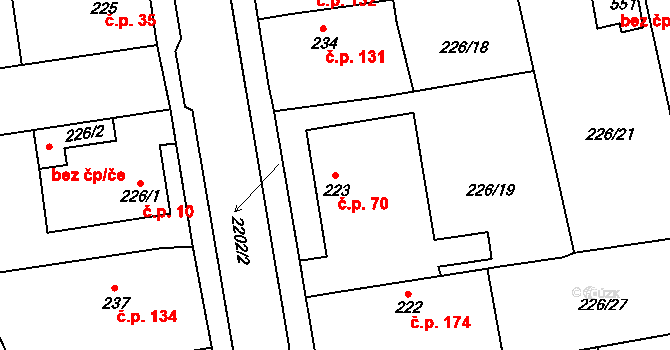 Košetice 70 na parcele st. 223 v KÚ Košetice, Katastrální mapa