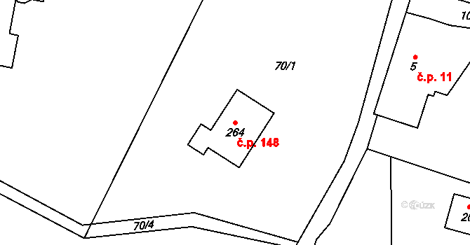 Masákova Lhota 148, Zdíkov na parcele st. 264 v KÚ Masákova Lhota, Katastrální mapa