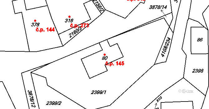 Libouchec 145 na parcele st. 80 v KÚ Libouchec, Katastrální mapa