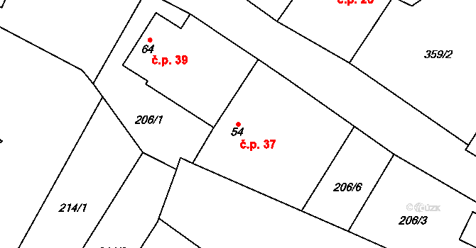 Meziklasí 37, Dolní Město na parcele st. 54 v KÚ Meziklasí, Katastrální mapa