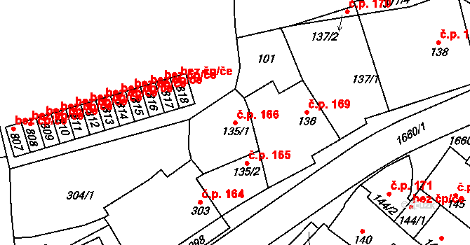 Přibyslav 166 na parcele st. 135/1 v KÚ Přibyslav, Katastrální mapa